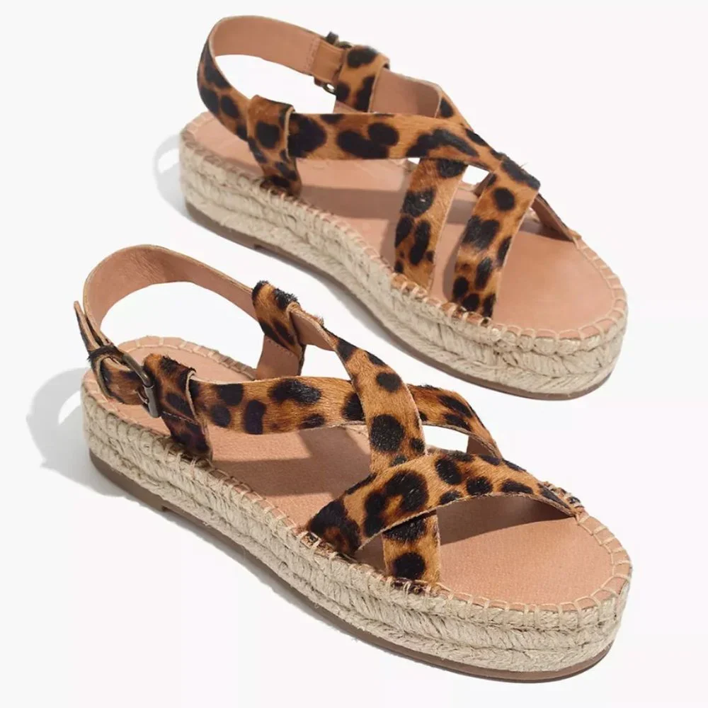 NEW MADEWELL The Malia Espadrille Sandal in Leopard Calf Hair